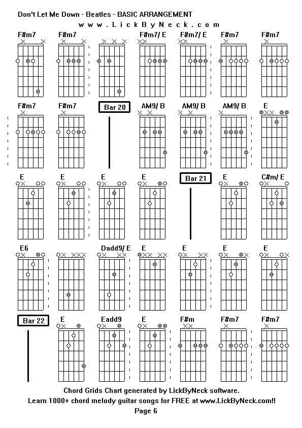 Chord Grids Chart of chord melody fingerstyle guitar song-Don't Let Me Down - Beatles - BASIC ARRANGEMENT,generated by LickByNeck software.